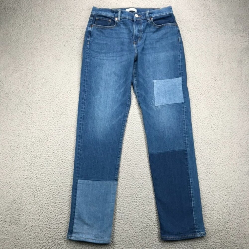 LOFT Jeans Womens Size 28/6 The Girlfriend Patchwork Mid Rise Medium Wash Denim‎